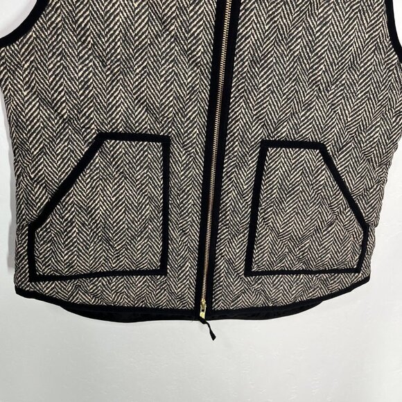 J.Crew Excursion puffer Down vest herringbone pattern Quilted Size M Black cream - Picture 6 of 11